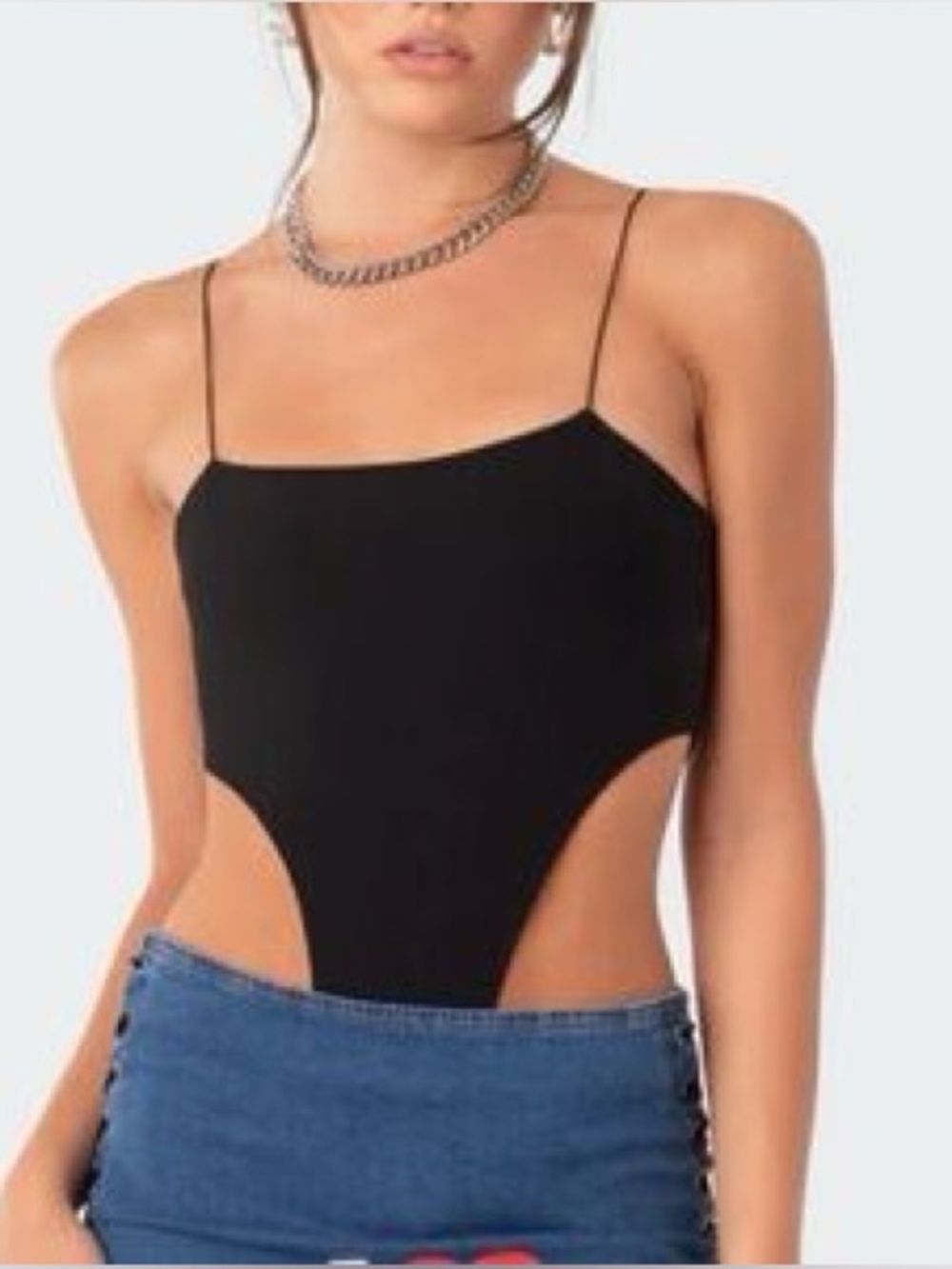 Edikted Black Cutout Spaghetti Strap Bodysuit